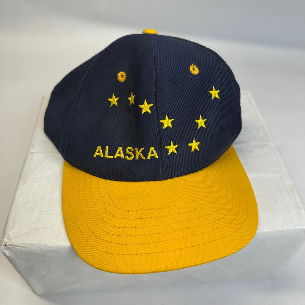 Alaska Souvenir Hat Navy Blue Yellow Star Snapback Arctic Circle Enterprises VTG